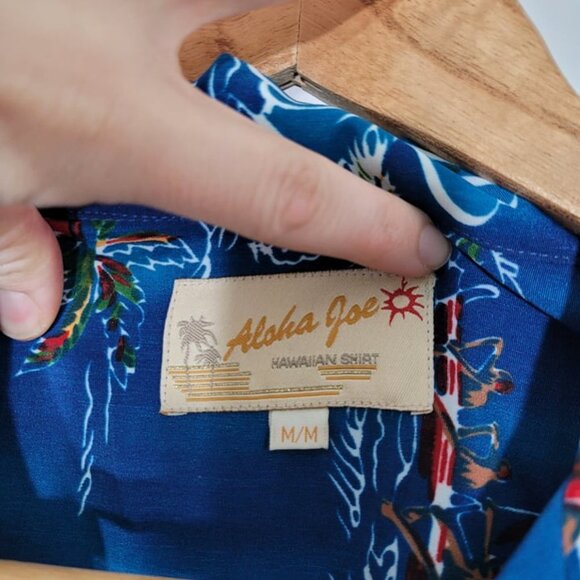 Aloha Joe Vintage Blue Hawaiian Print Short Sleeve Y2K Button-Down Casual Shirt - Picture 2 of 16